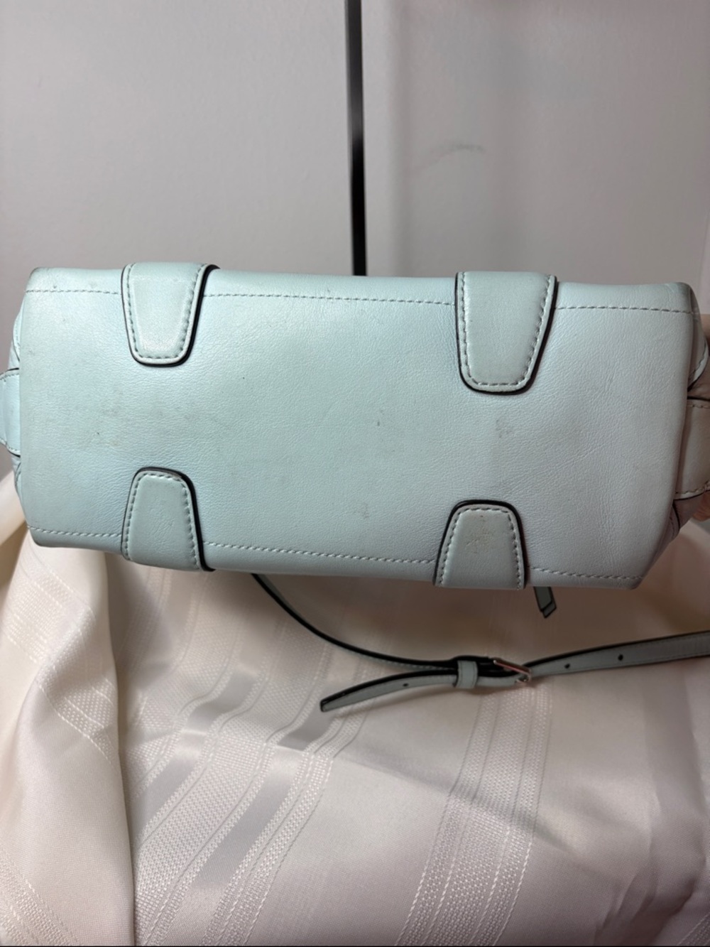 Coach Bleecker Mini Preston Satchel in Sea Mist Pebbled Leather with Strap - Picture 7 of 15